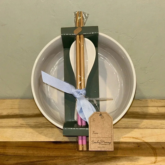 Sunday Morning Ceramics Floral Noodle Bowl with Spoon & Chopsticks. NWTS! - Picture 3 of 11